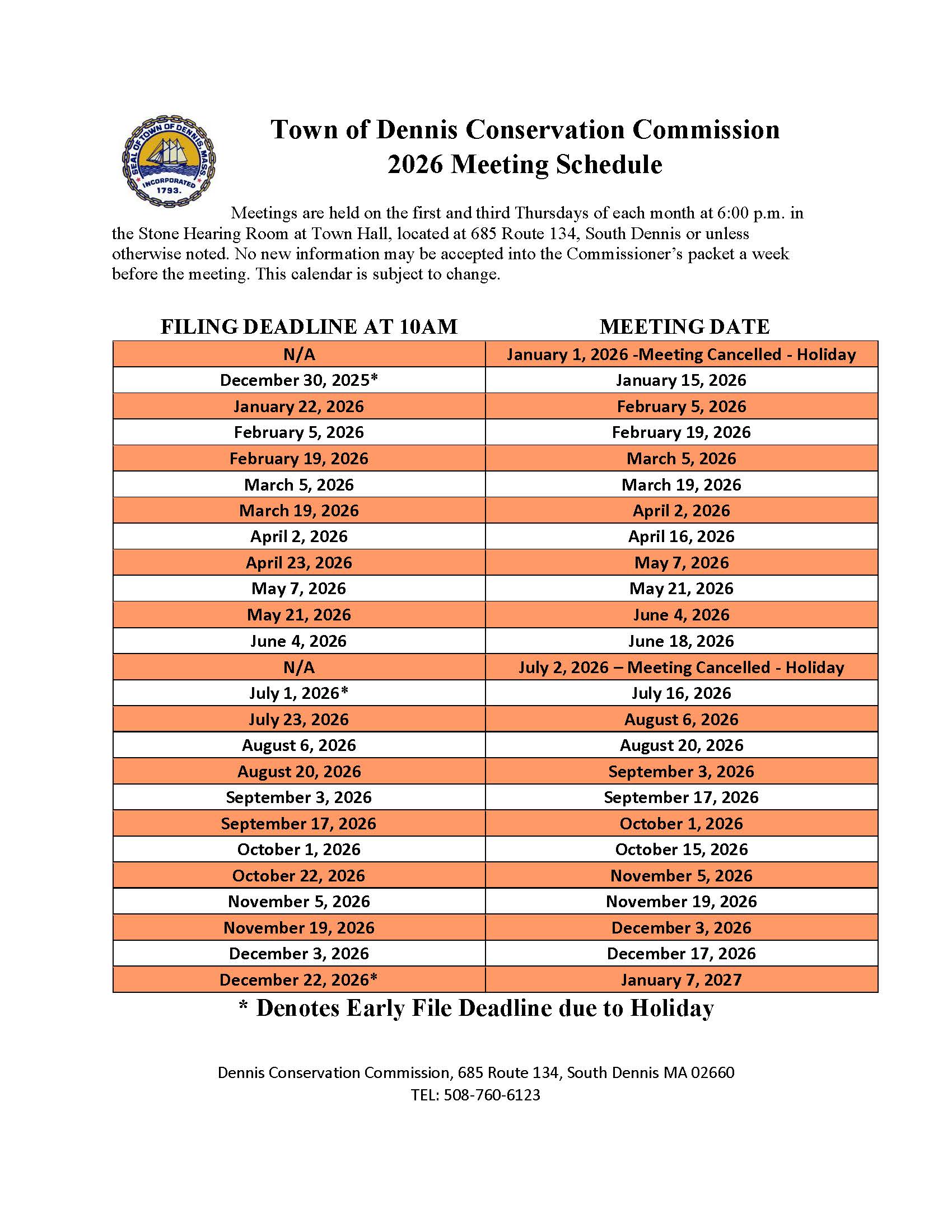 Hearing Schedule 2026