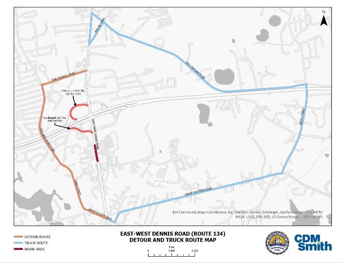 Route 134 Detour Map